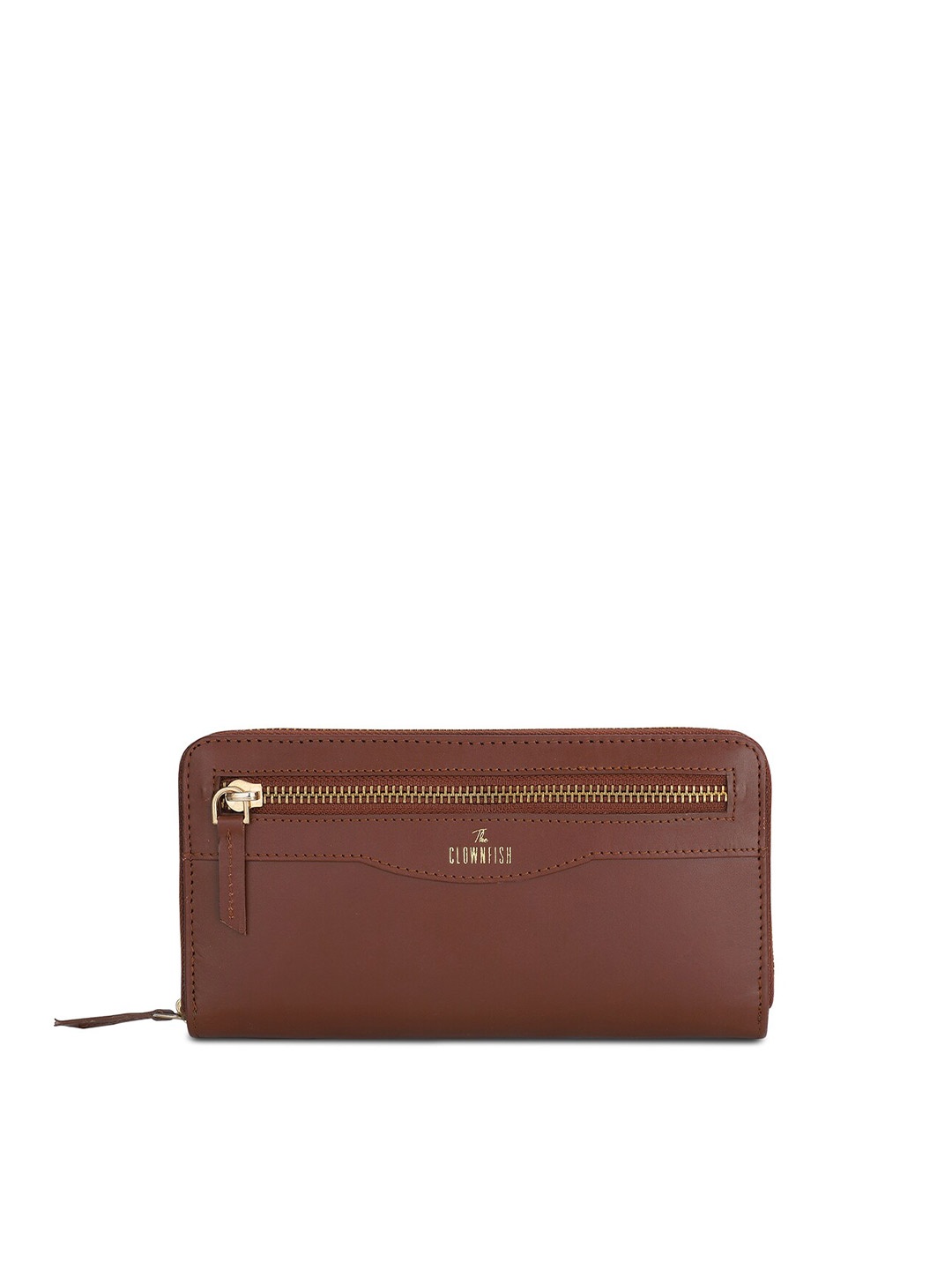

THE CLOWNFISH Women Tan Leather Zip Around Wallet