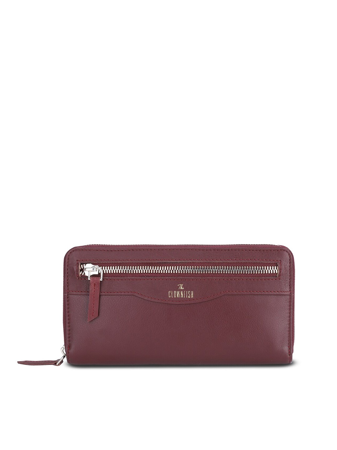 

THE CLOWNFISH Women Maroon Leather Zip Around Wallet