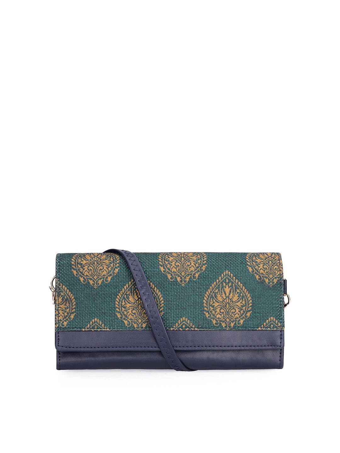 

THE CLOWNFISH Erika Women Turquoise Blue & Gold-Toned Ethnic Motifs Envelope