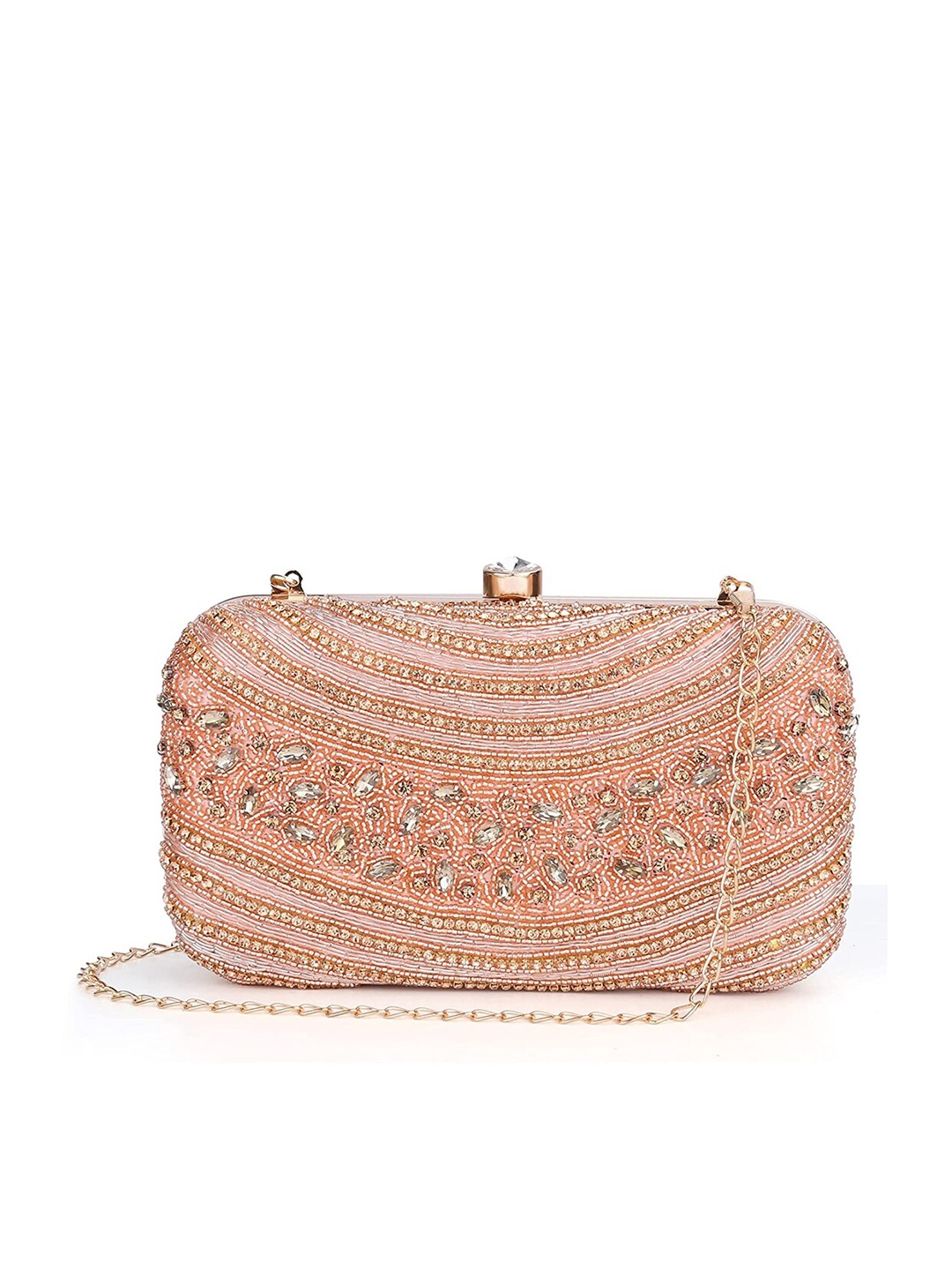 

THE CLOWNFISH Pink Embellished Embroidered Box Clutch
