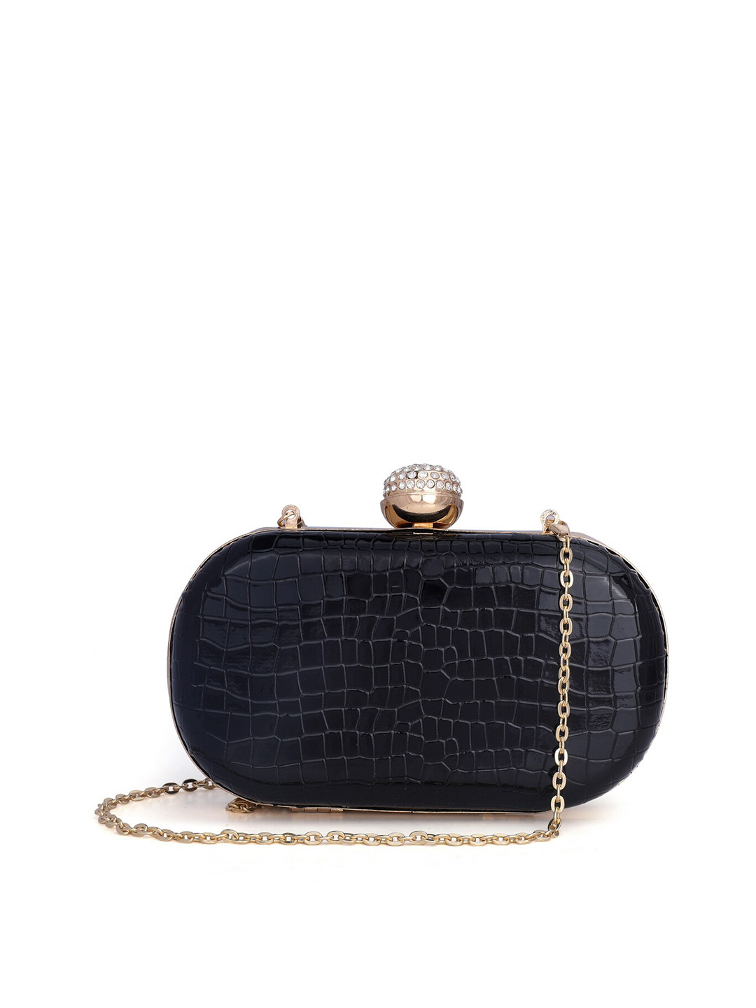 

THE CLOWNFISH Women Black Textured Synthetic Leather Box Clutch