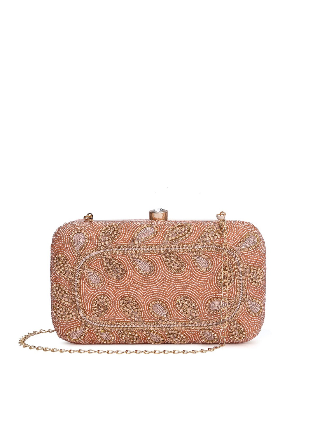 

THE CLOWNFISH Women Pink Embellished Box Clutch