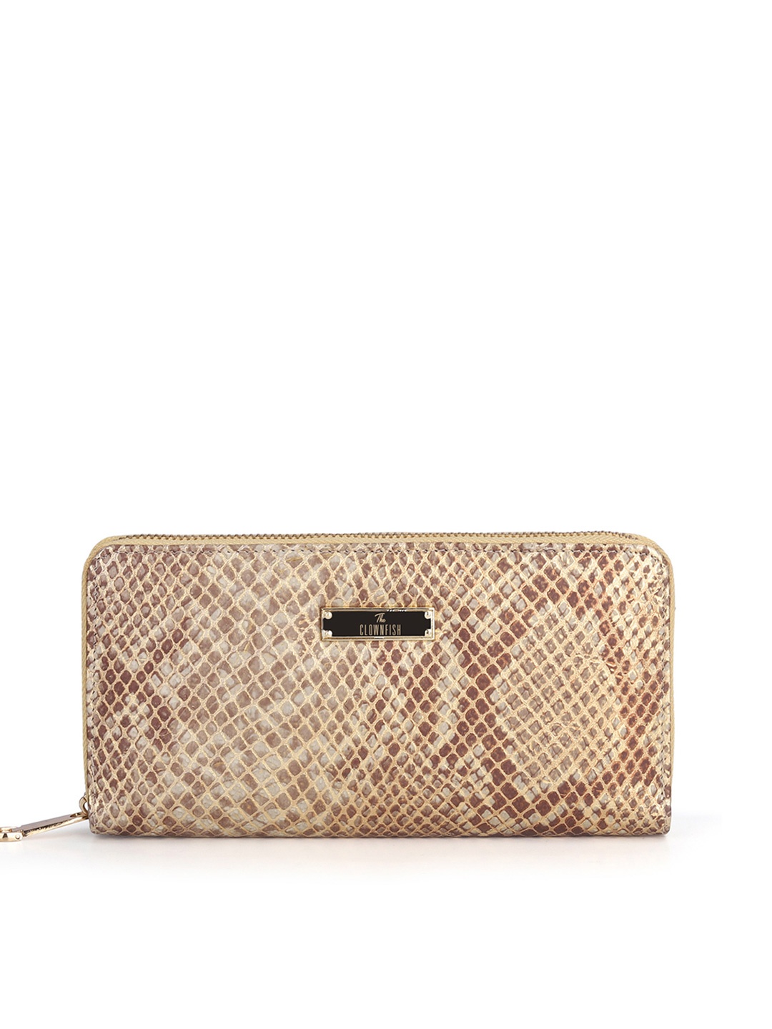 

THE CLOWNFISH Women Brown & Yellow Animal Printed Leather Zip Around Wallet