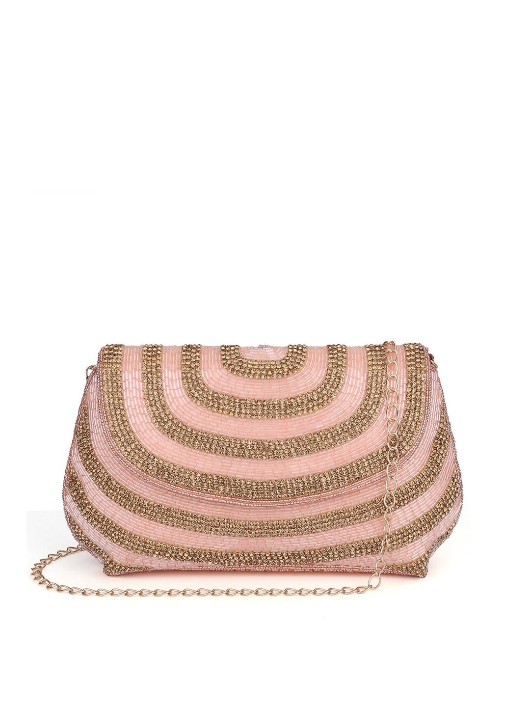 

THE CLOWNFISH Pink & Gold-Toned Embellished Embellished Purse Clutch