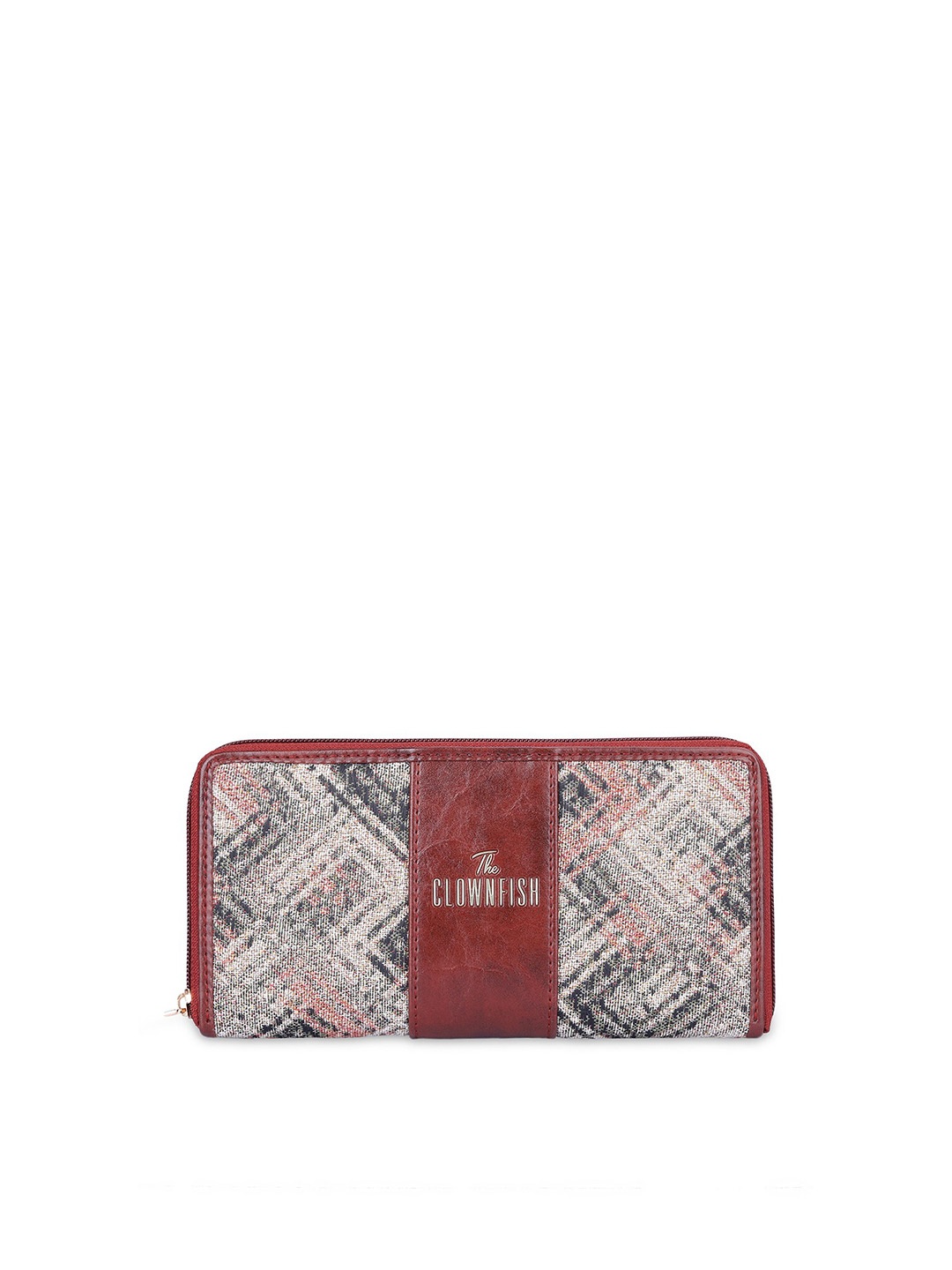 

THE CLOWNFISH Aria Women Brown & Grey Printed Zip Around Wallet