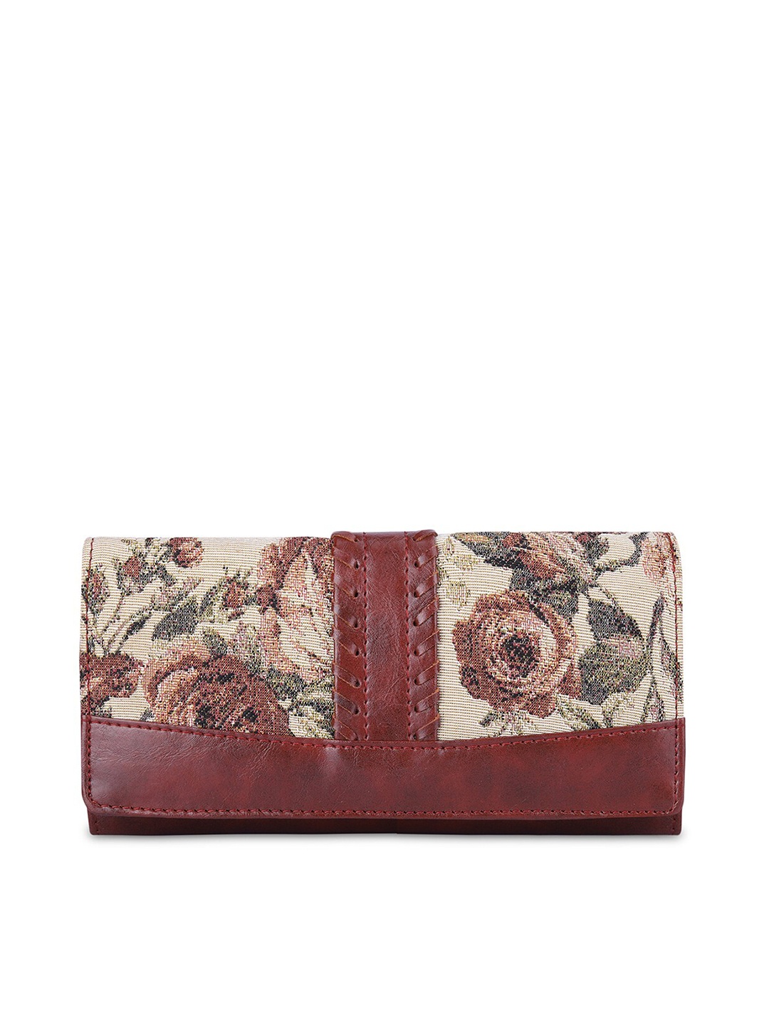 

THE CLOWNFISH Women Brown & Cream-Coloured Floral Envelope Wallet