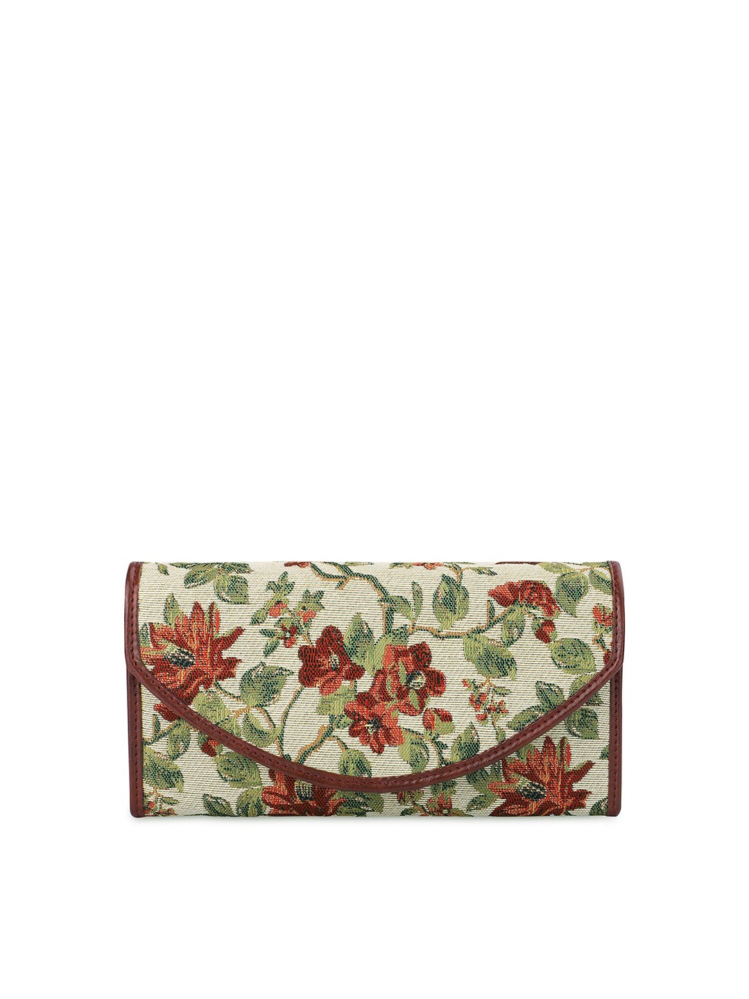

THE CLOWNFISH Women Off White & Green Floral Printed Envelope Wallet