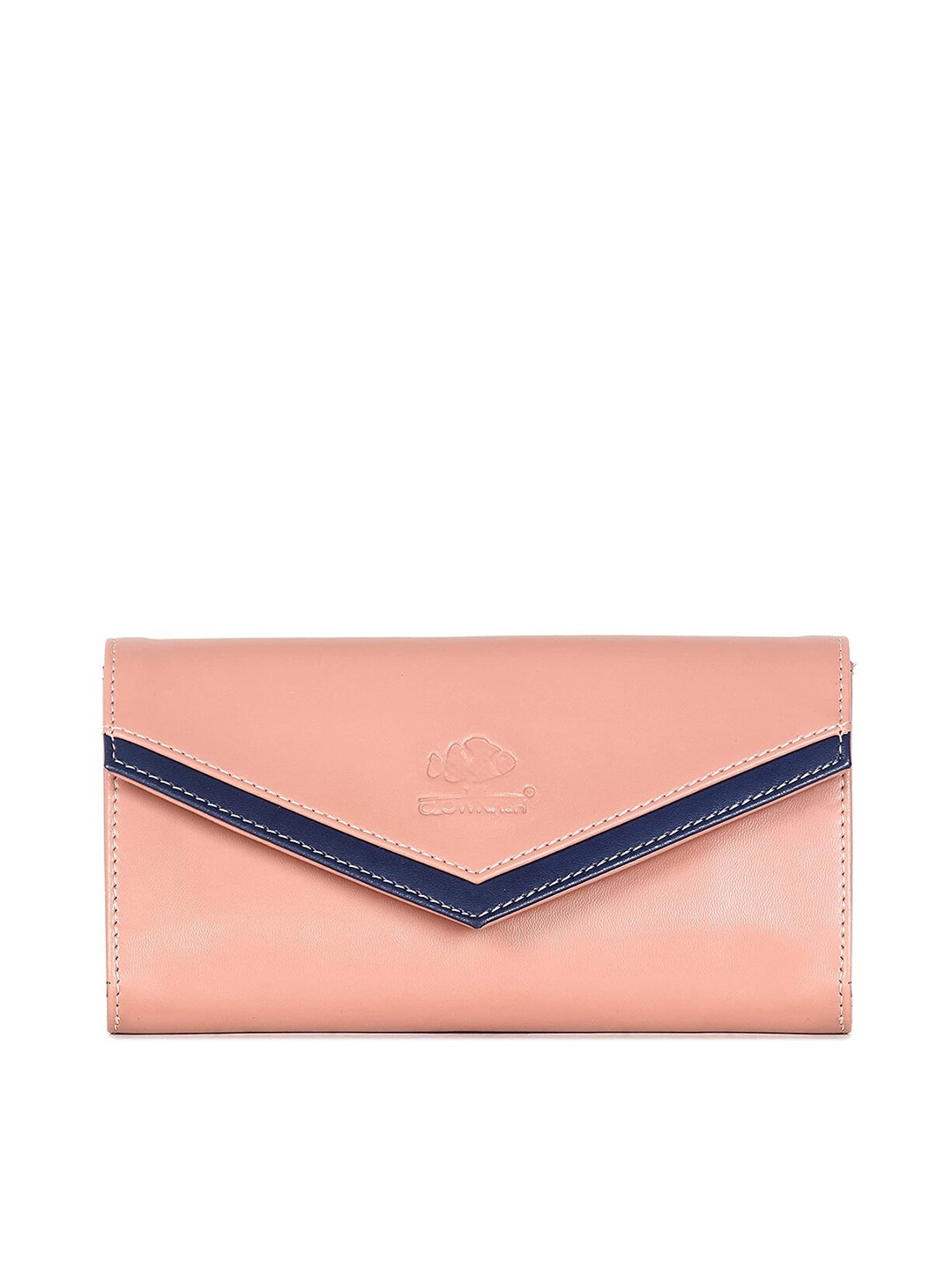 

THE CLOWNFISH Lucia Women Peach-Coloured & Navy Blue Two Fold Wallet Clutch