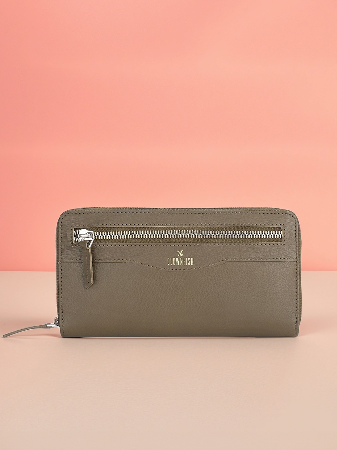 

THE CLOWNFISH Eliana Women Olive Green Leather Zip Around Wallet