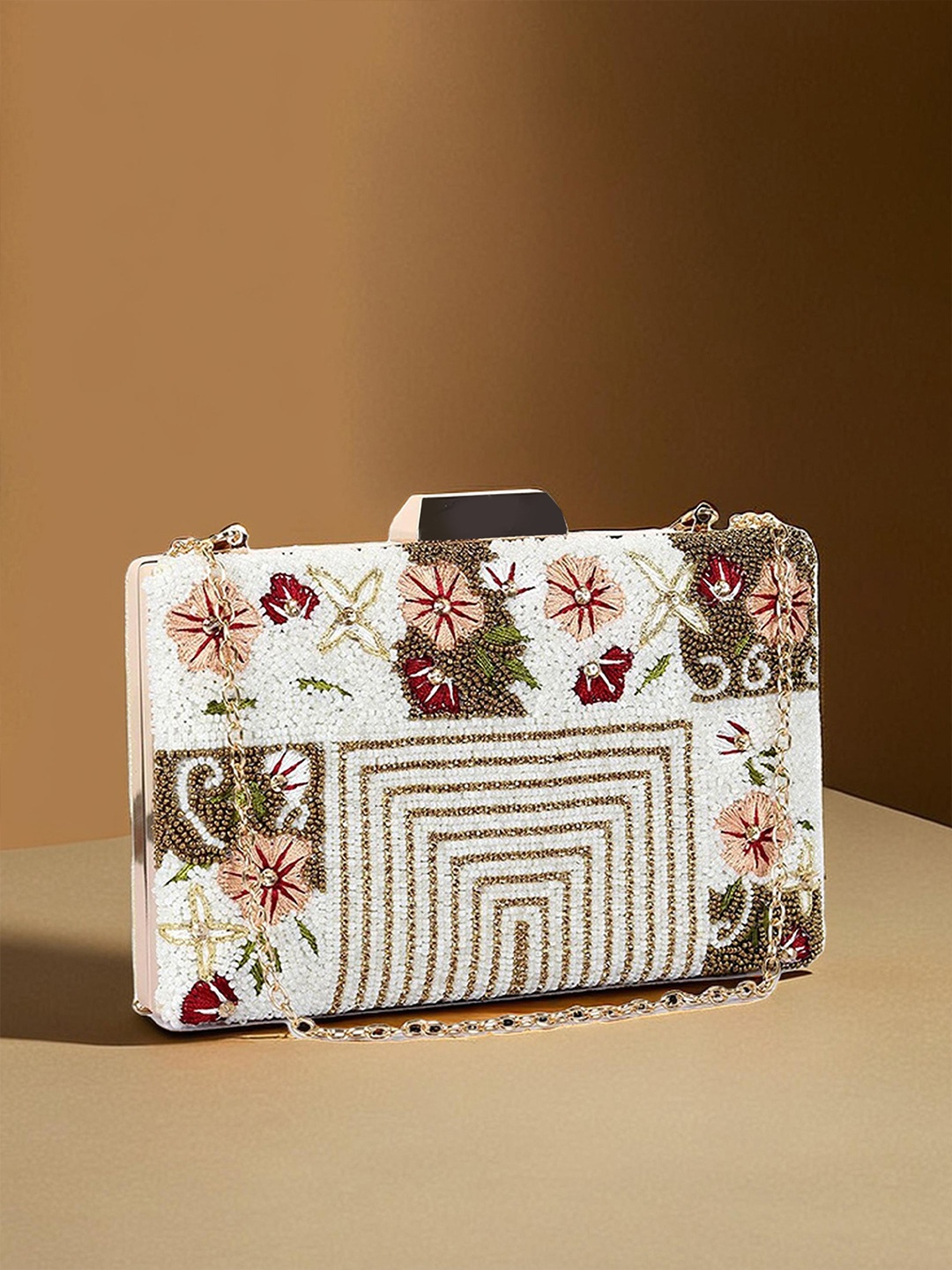 

THE CLOWNFISH Senorita Embroidered Box Clutch, White