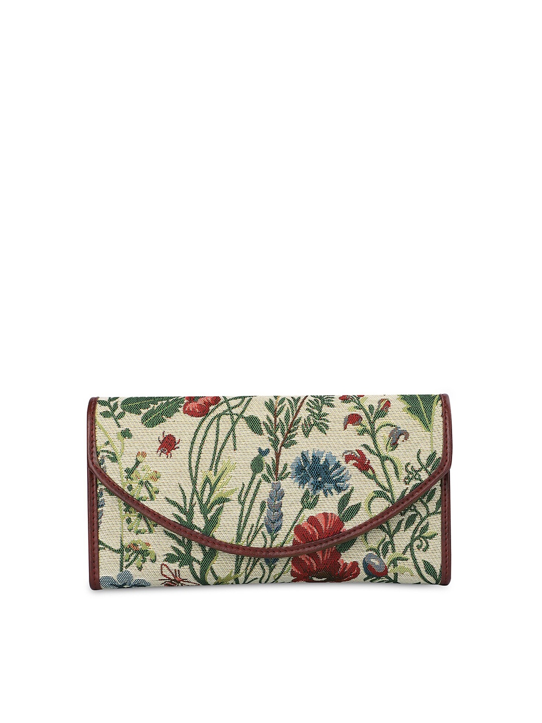 

THE CLOWNFISH Women Cream & Brown Floral Printed Envelope Wallet