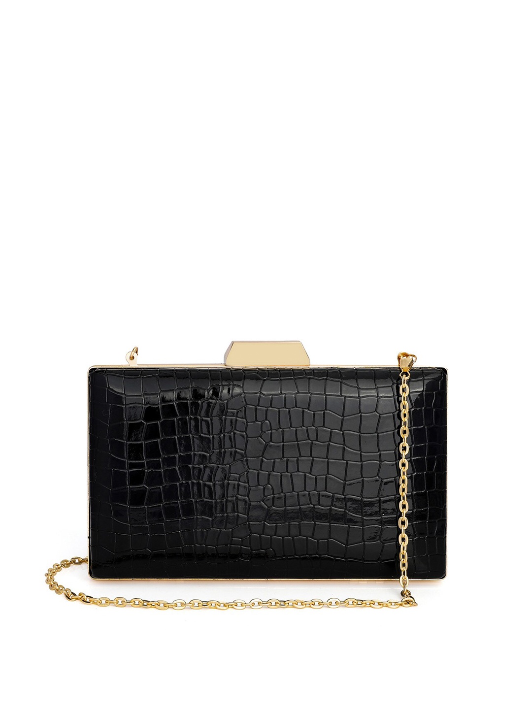 

THE CLOWNFISH Black & Gold-Toned Textured Box Clutch