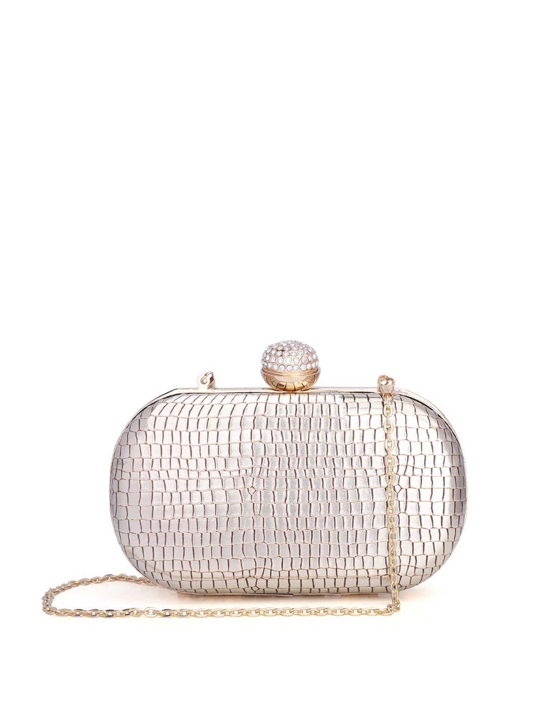 

THE CLOWNFISH Copper-Toned & Silver-Toned Textured Embellished Box Clutch