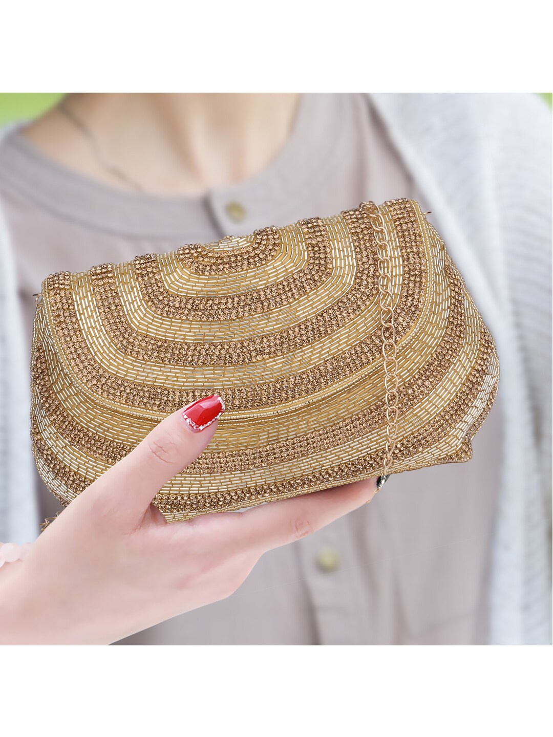 

THE CLOWNFISH Yellow Embellished Envelope Clutch