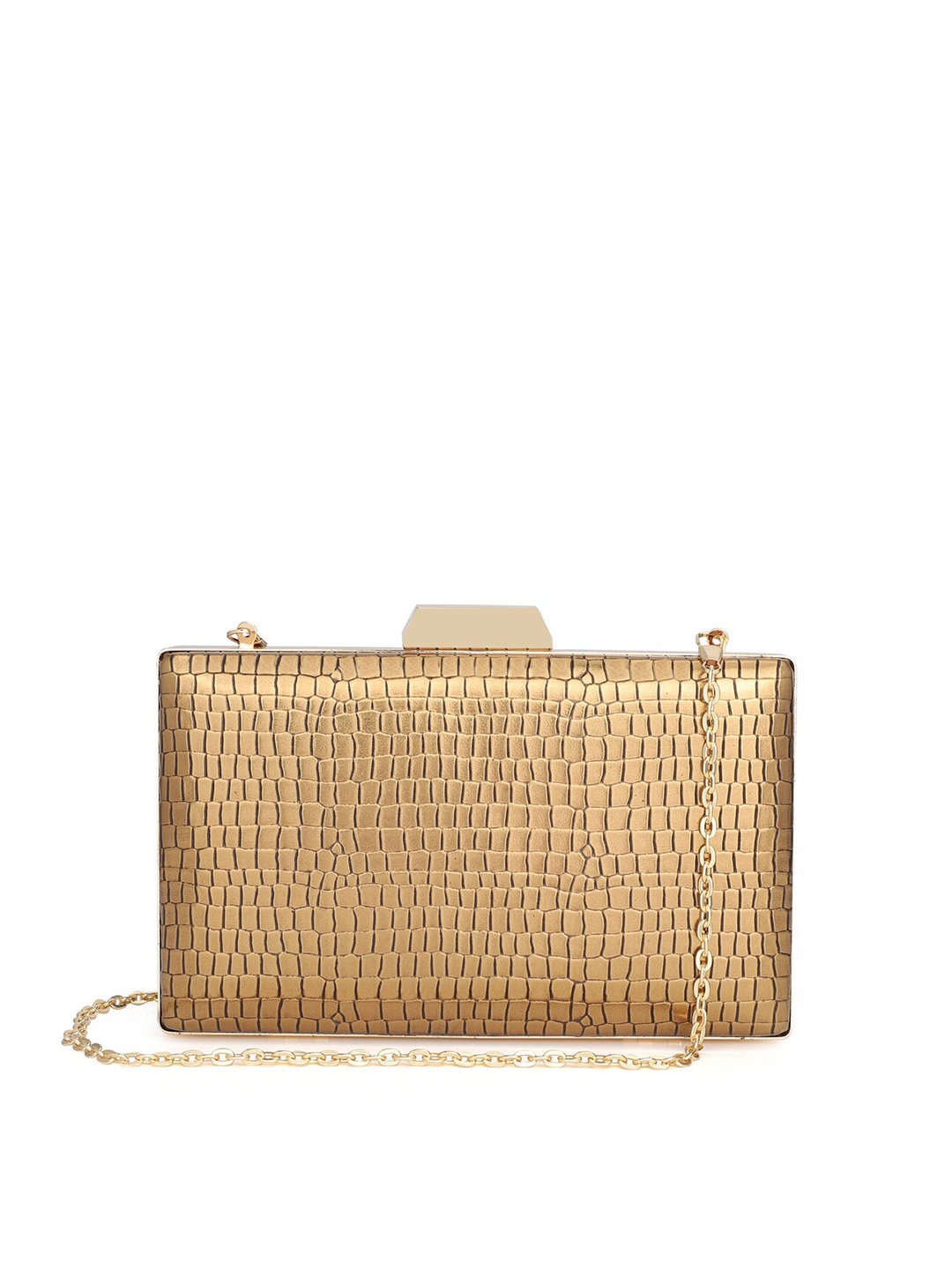 

THE CLOWNFISH Gold-Toned Textured Box Clutch