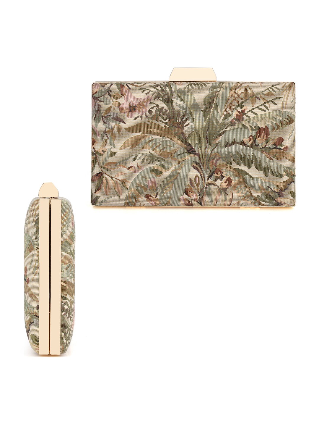 

THE CLOWNFISH Floral Printed Box Clutch, Beige