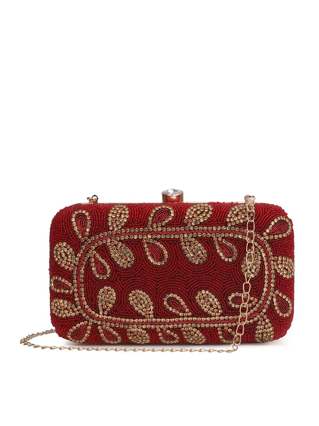 

THE CLOWNFISH Angela Women Maroon Embellished Embellished Box Clutch