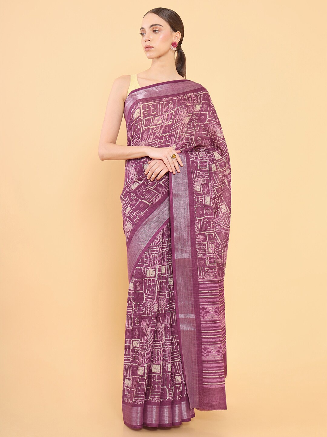 

Soch Purple & Off White Batik Silk Blend Saree