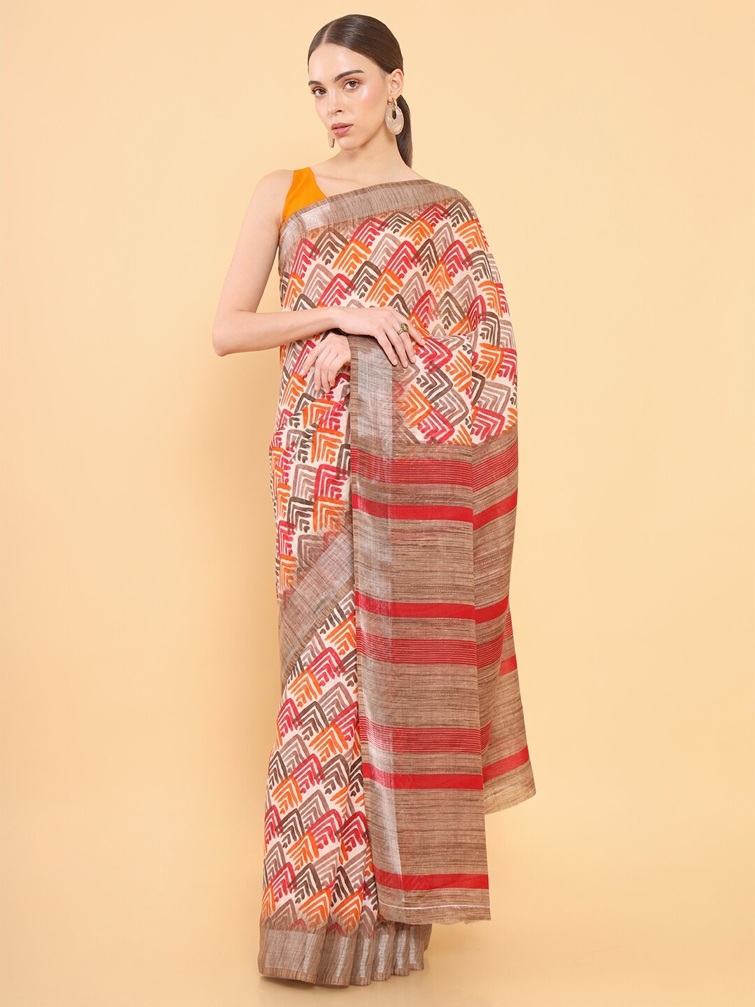 

Soch Orange & Brown Batik Silk Blend Saree