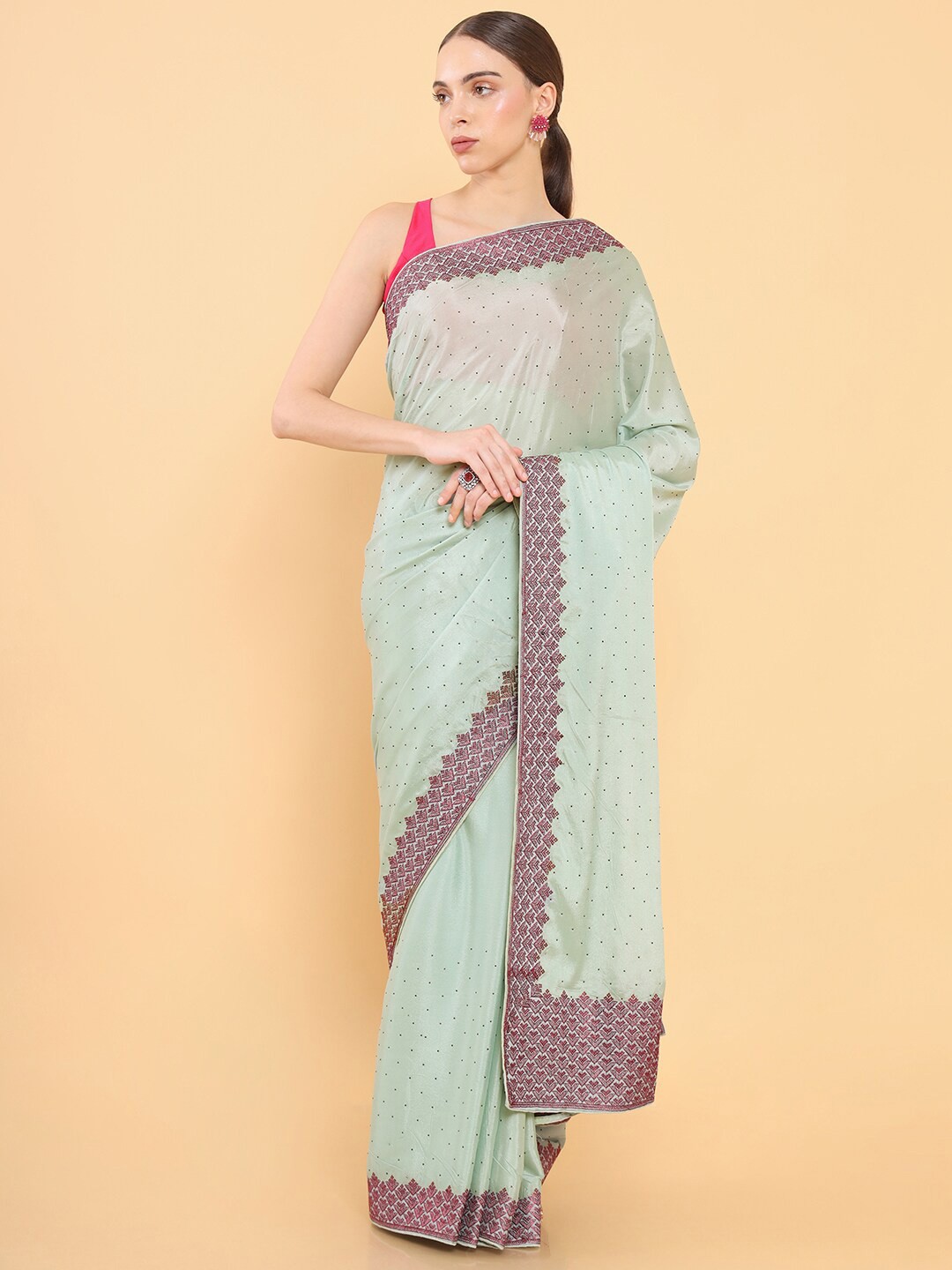 

Soch Blue & Purple Embellished Embroidered Silk Blend Saree