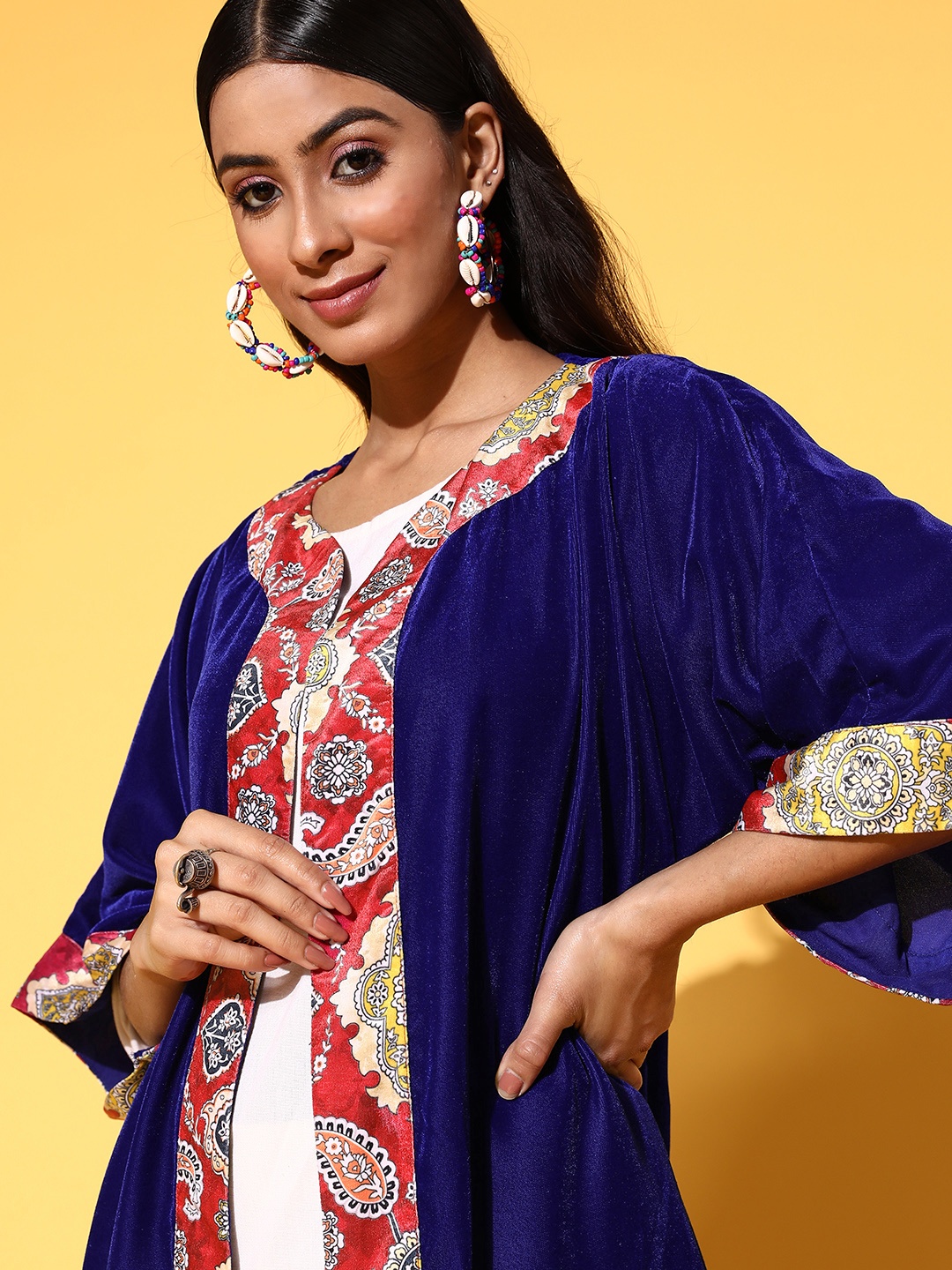 

InWeave Women Classic Blue Printed Sleeve Bounce Shrug