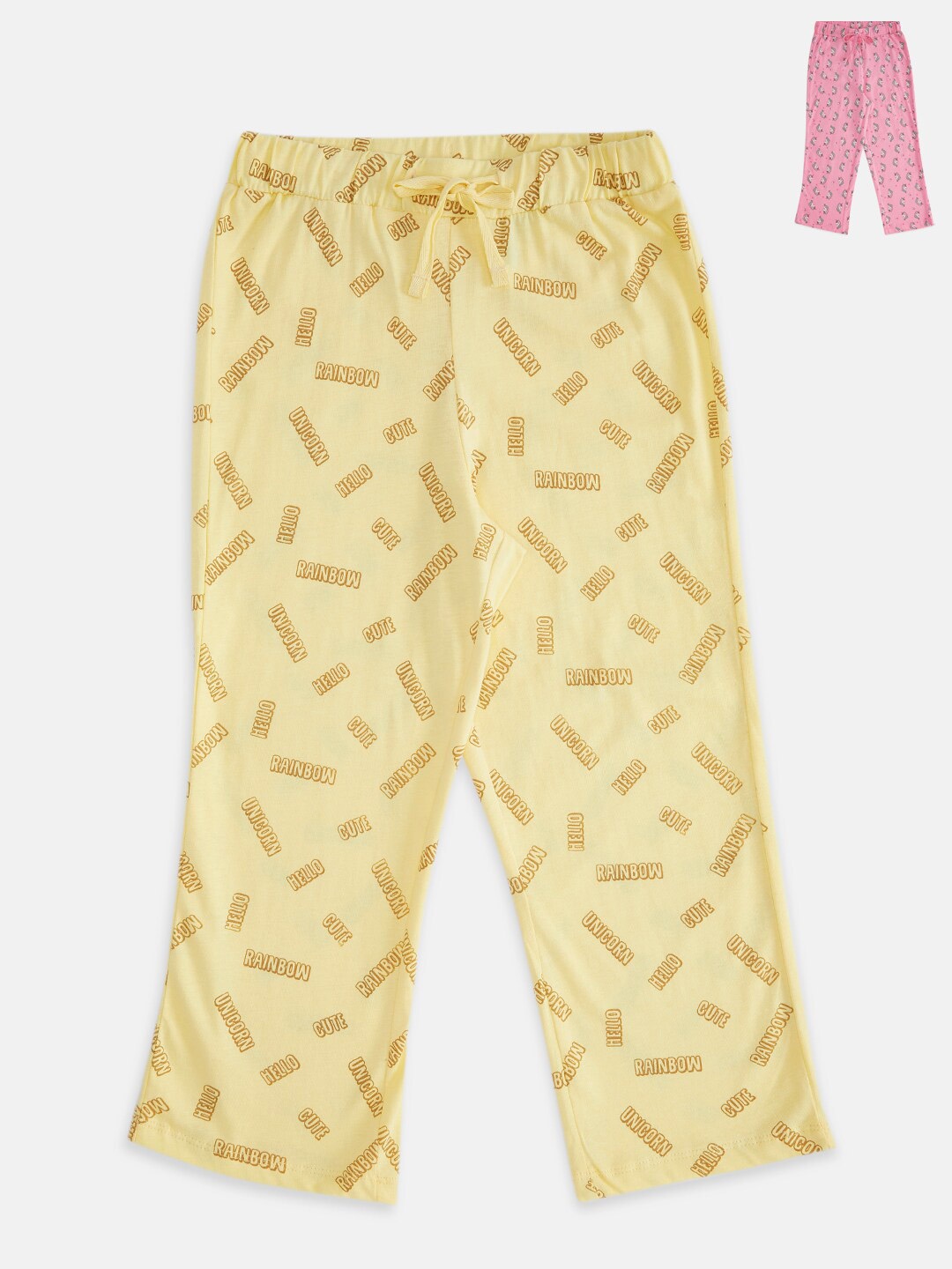 

Pantaloons Junior Girls Pack of 2 Cotton Printed Lounge Capris, Yellow