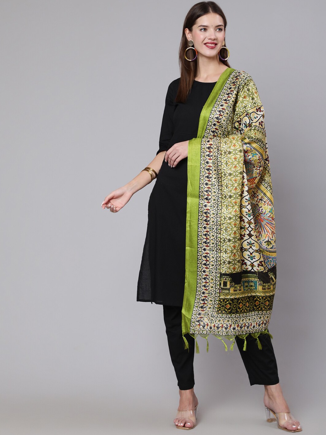 

Nayo Women Black Pure Cotton Kurta with Palazzos & With Dupatta
