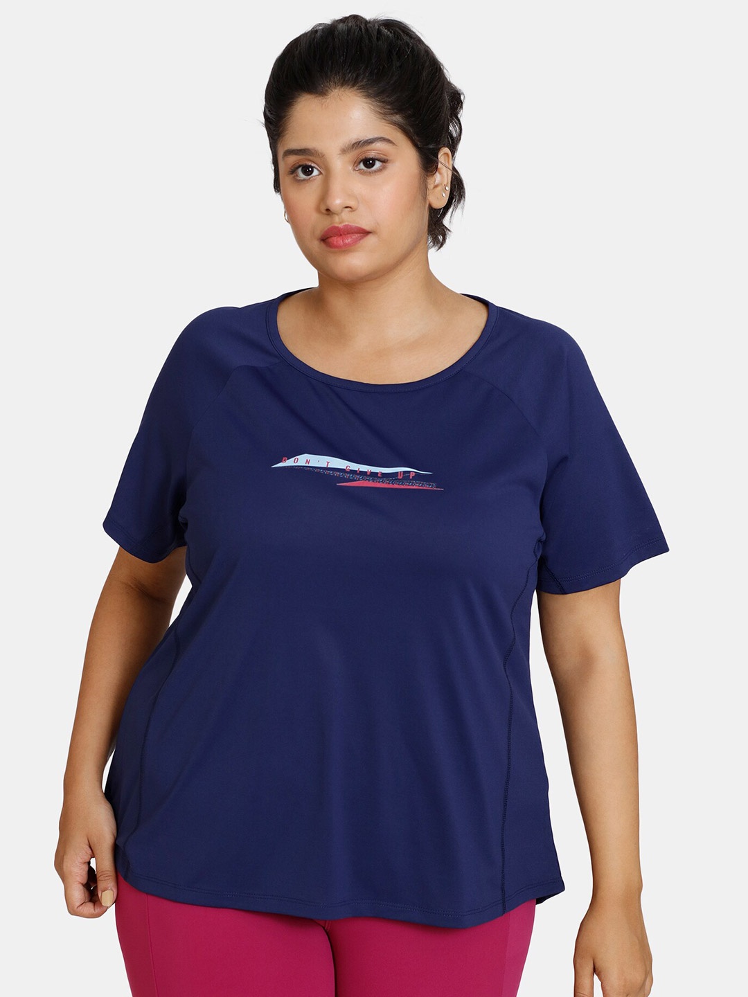 

Zelocity by Zivame Women Plus Size Navy Blue T-shirt