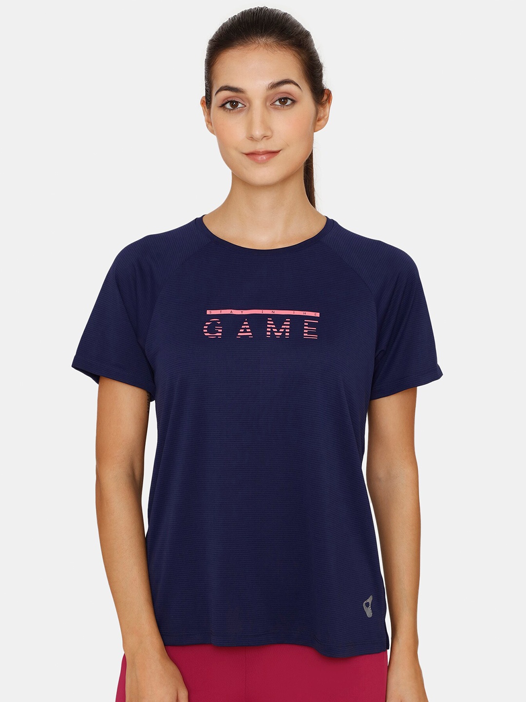 

Zelocity by Zivame Women Blue Typography Printed Slim Fit T-shirt