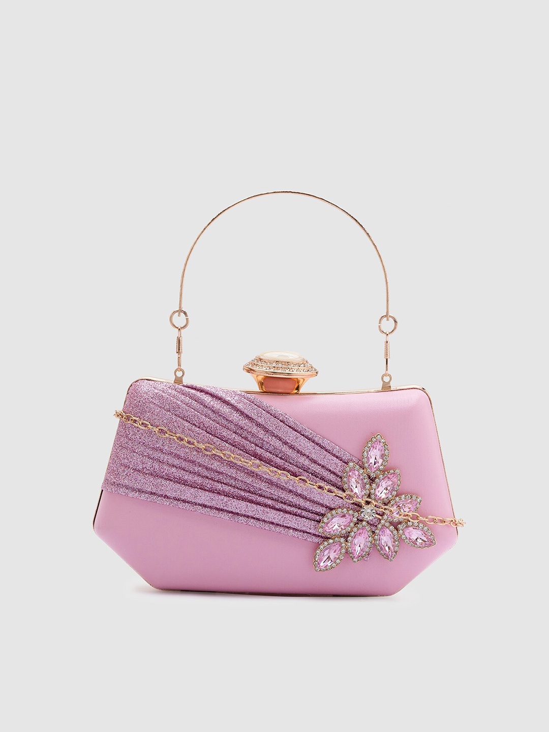 

Globus Pink & Gold-Toned Embellished Embellished Box Clutch