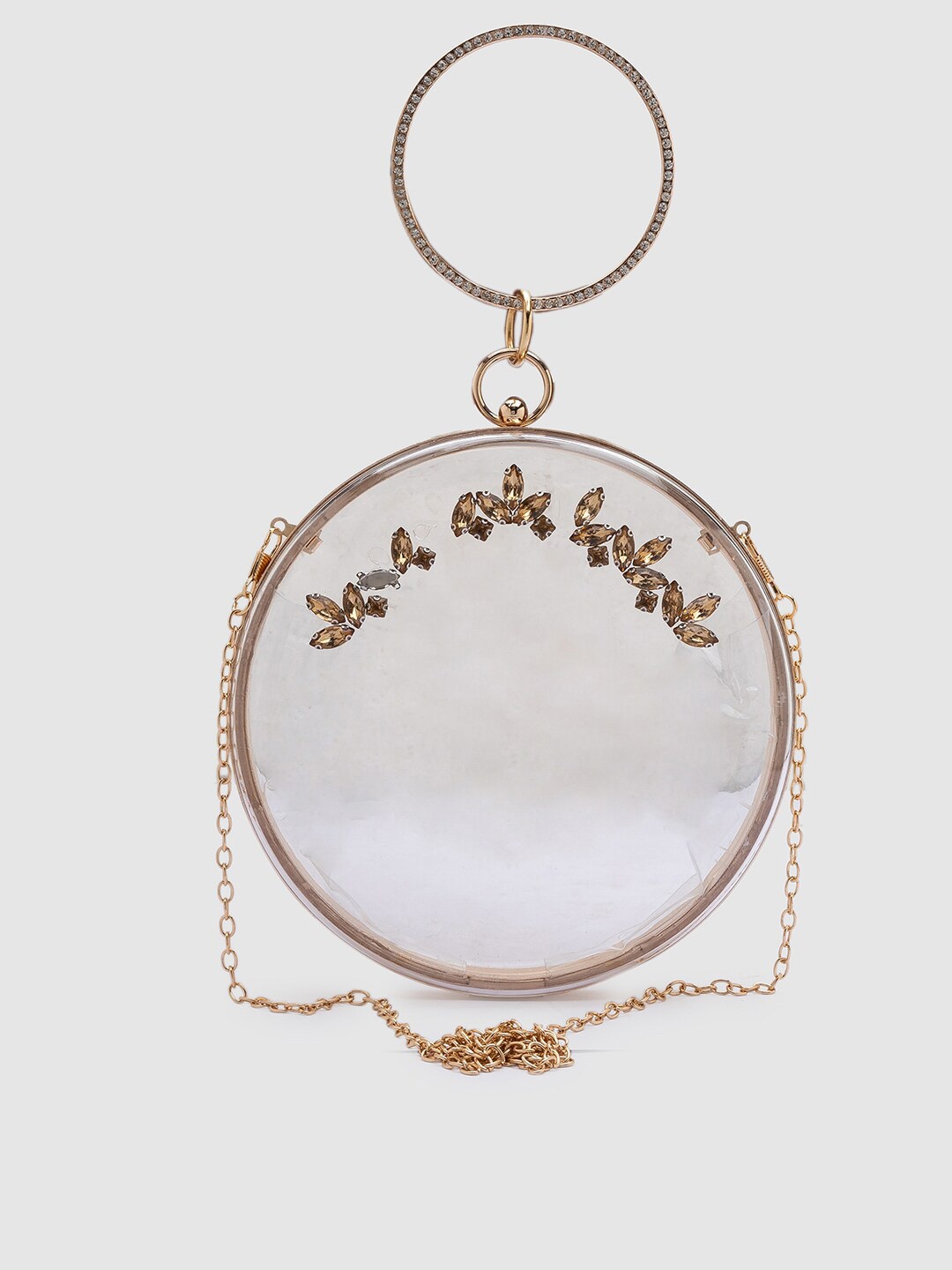 

Globus Gold-Toned & Transparent Embellished Round Clutch