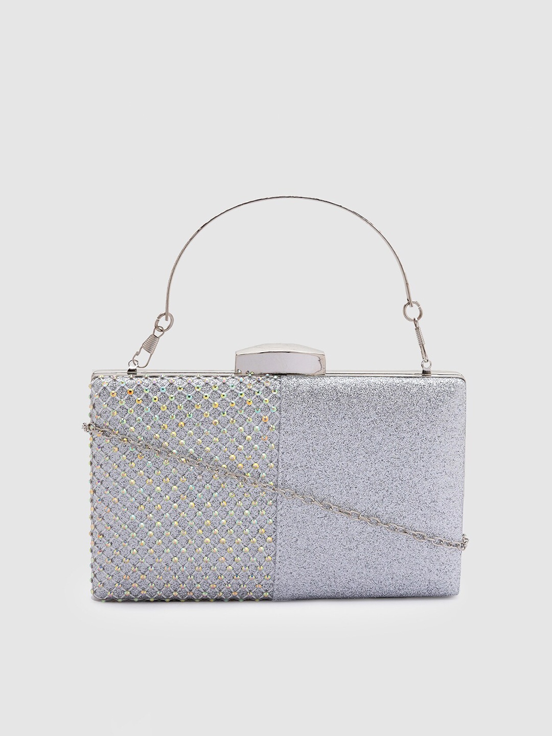 

Globus Silver-Toned & Gold-Toned Embellished Box Clutch