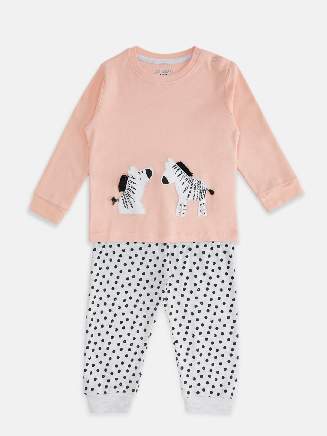 

Pantaloons Baby Girls Peach-Coloured & Black Printed T-shirt with Pyjamas