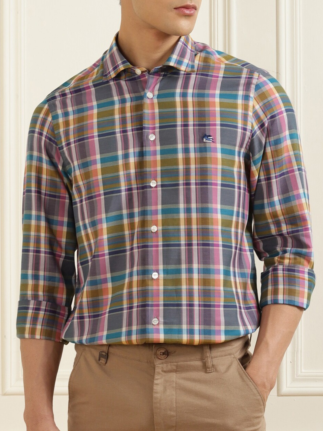 

ETRO Men Grey Tartan Checks Checked Casual Cotton Shirt