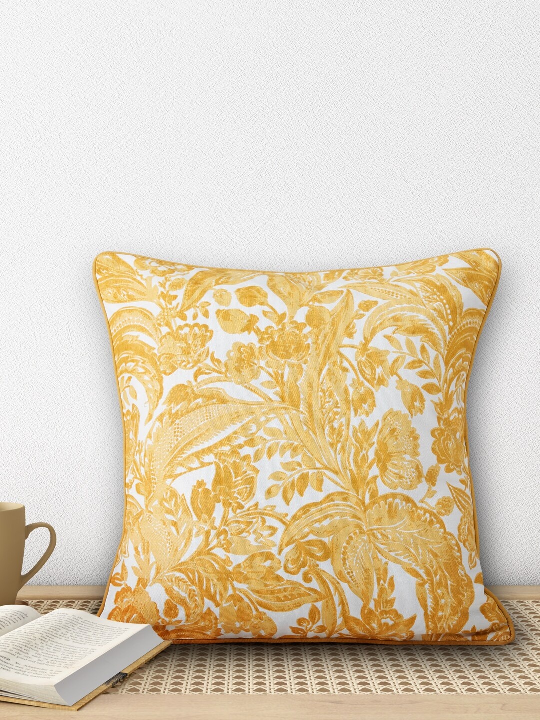 

Living scapes by Pantaloons Yellow & White Floral Square Cotton Cushion Covers