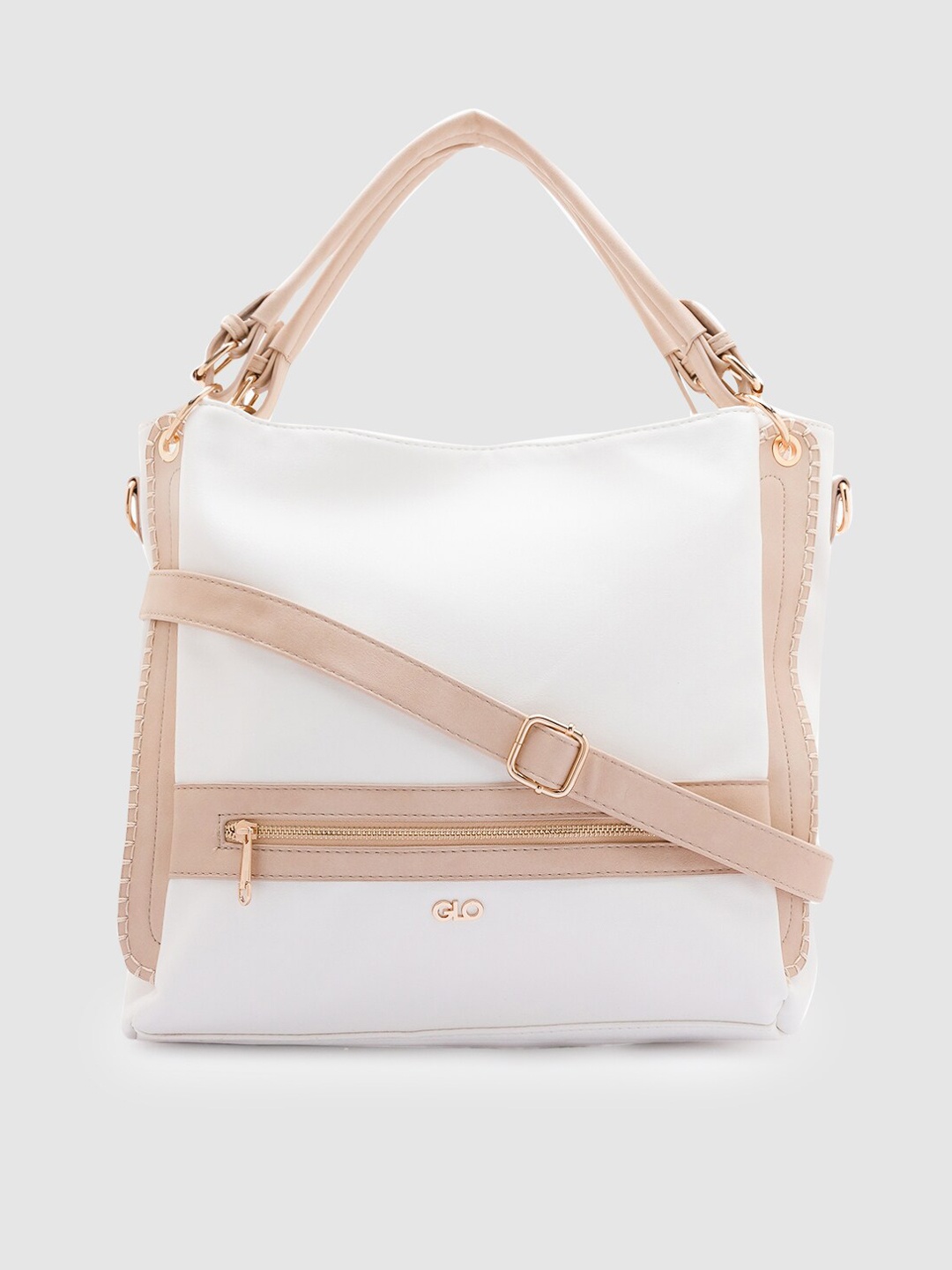 

Globus White Colourblocked PU Structured Handheld Bag