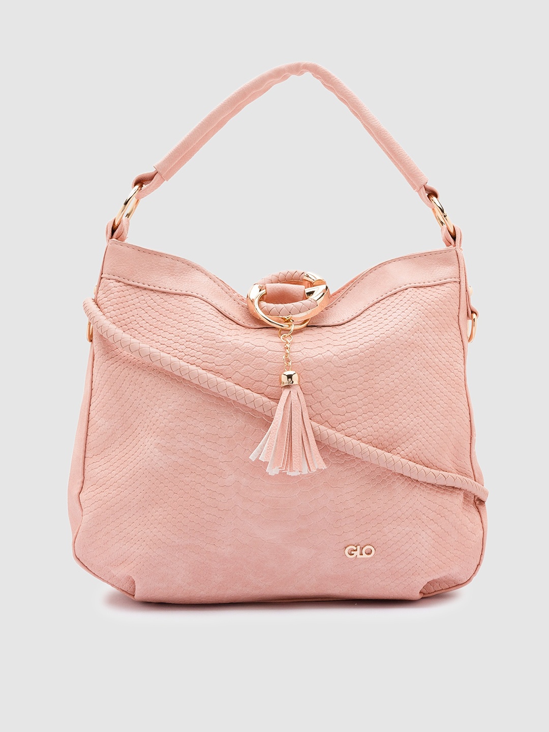 

Globus Women Peach-Coloured PU Structured Hobo Bag with Tasselled