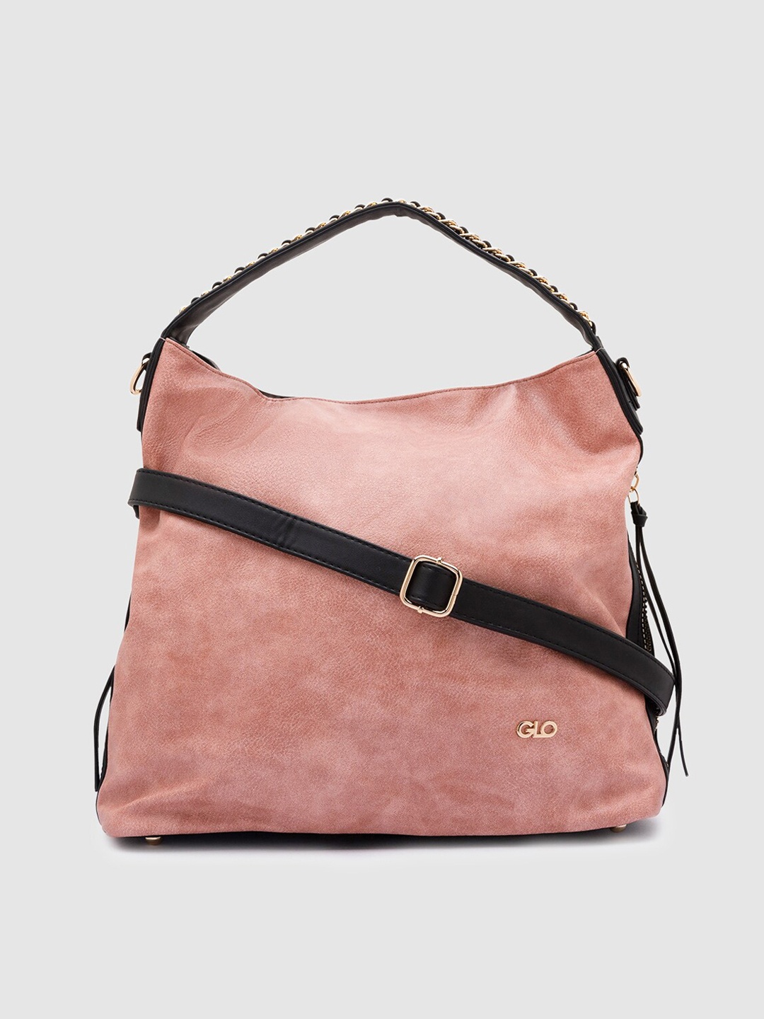 

Globus Peach-Coloured PU Structured Hobo Bag