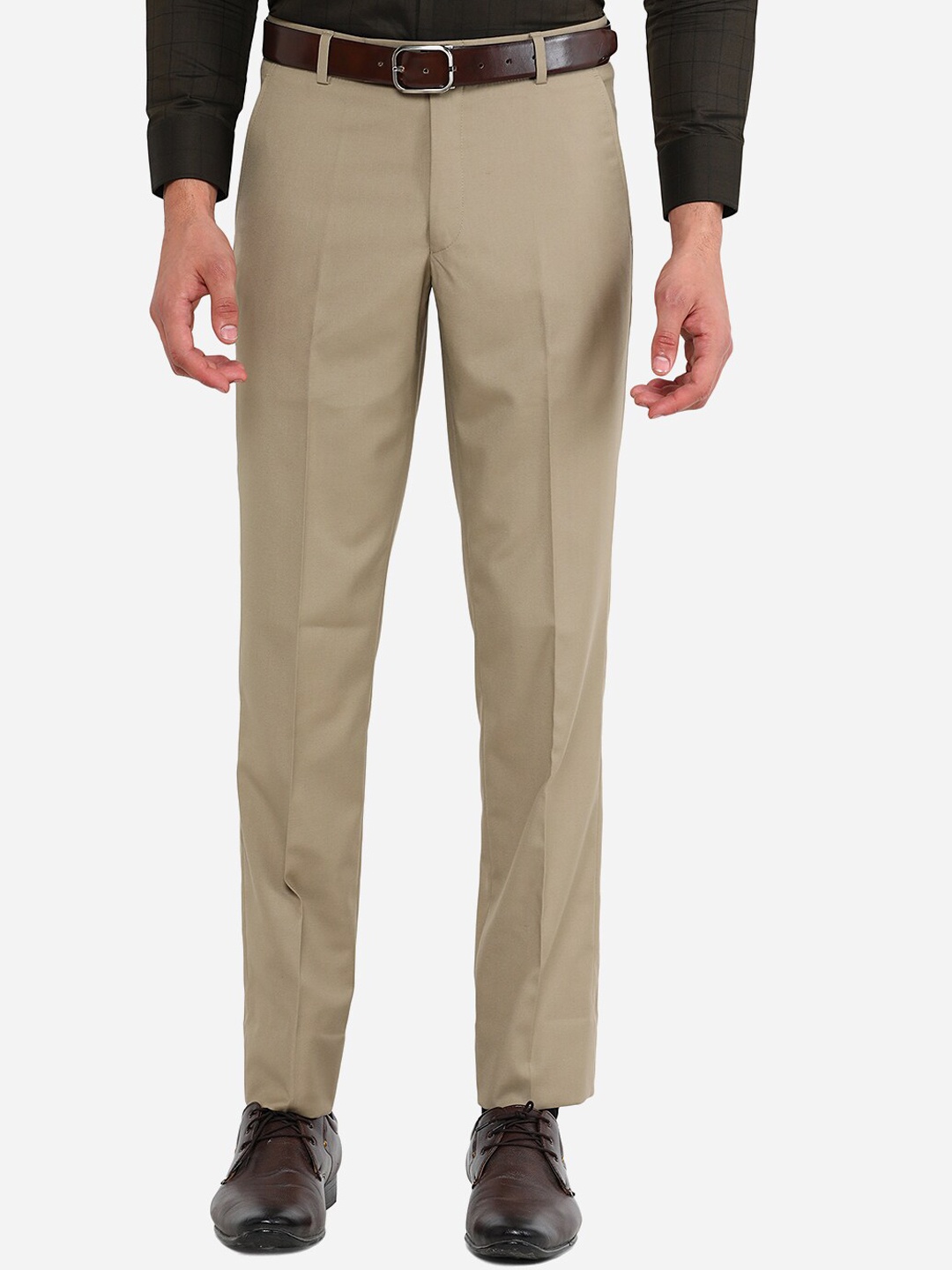 

Greenfibre Men Beige Slim Fit Formal Trousers