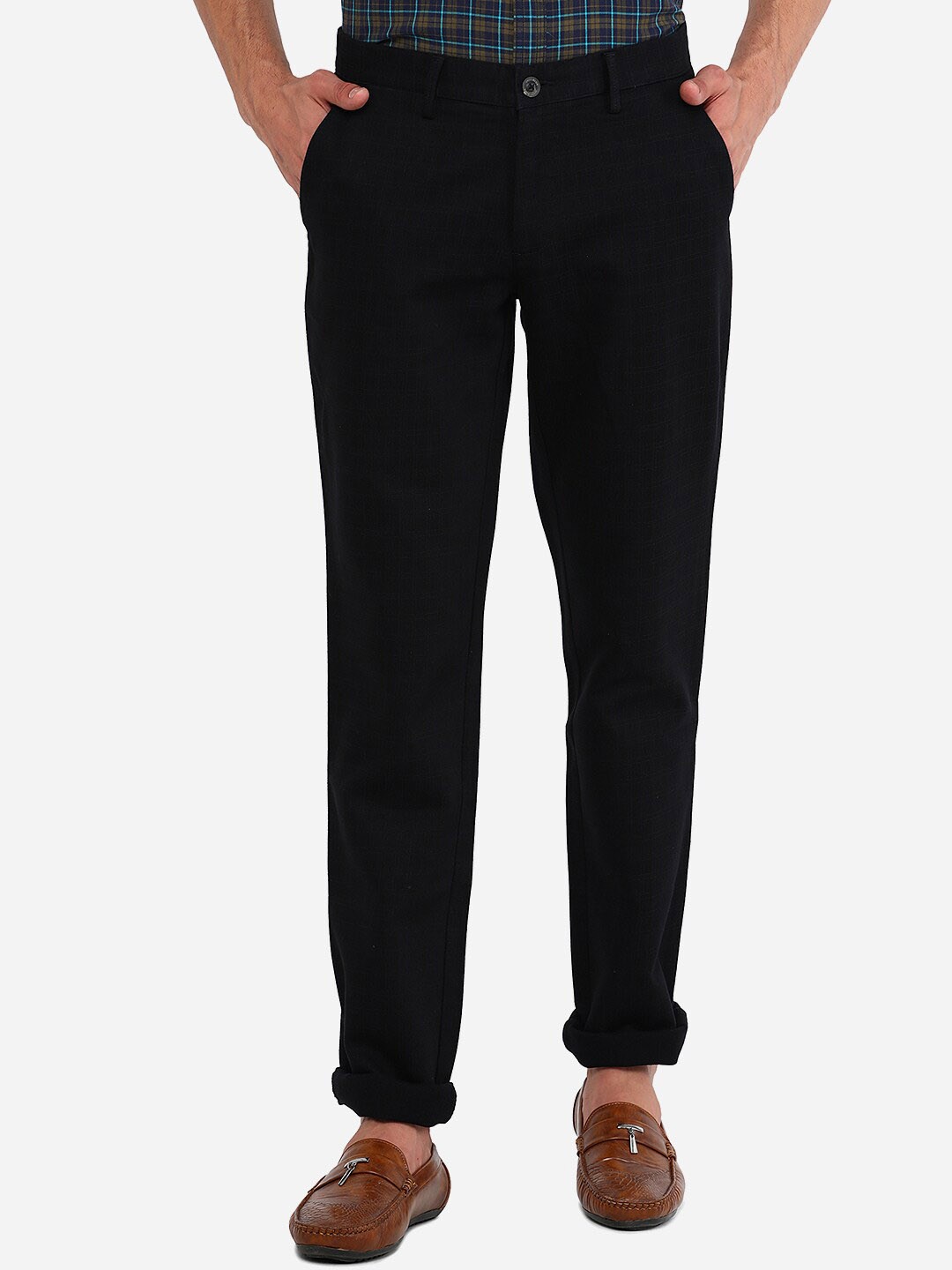 

JADE BLUE Men Black Slim Fit Pure Cotton Casual Trouser