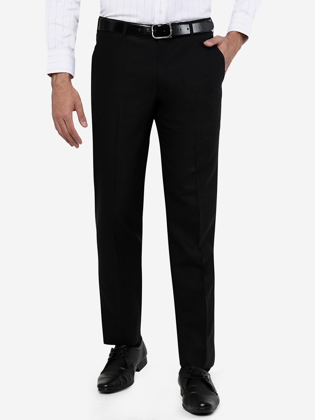

JADE BLUE Men Black Solid Slim Fit Trouser