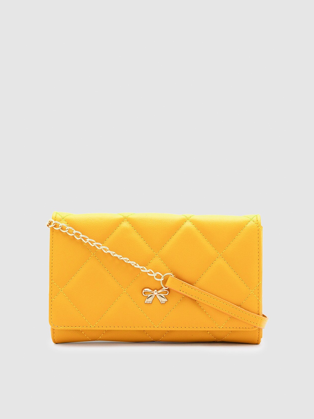 

Globus Women Mustard Yellow Textured Quilted PU Envelope