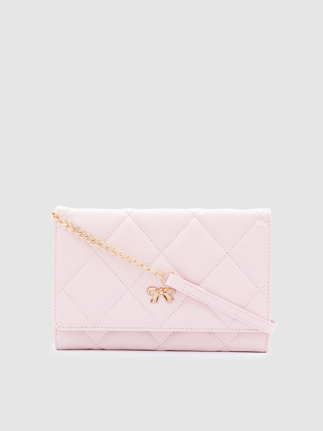 

Globus Women Nude-Coloured & Gold-Toned Quilted PU Envelope Wallet