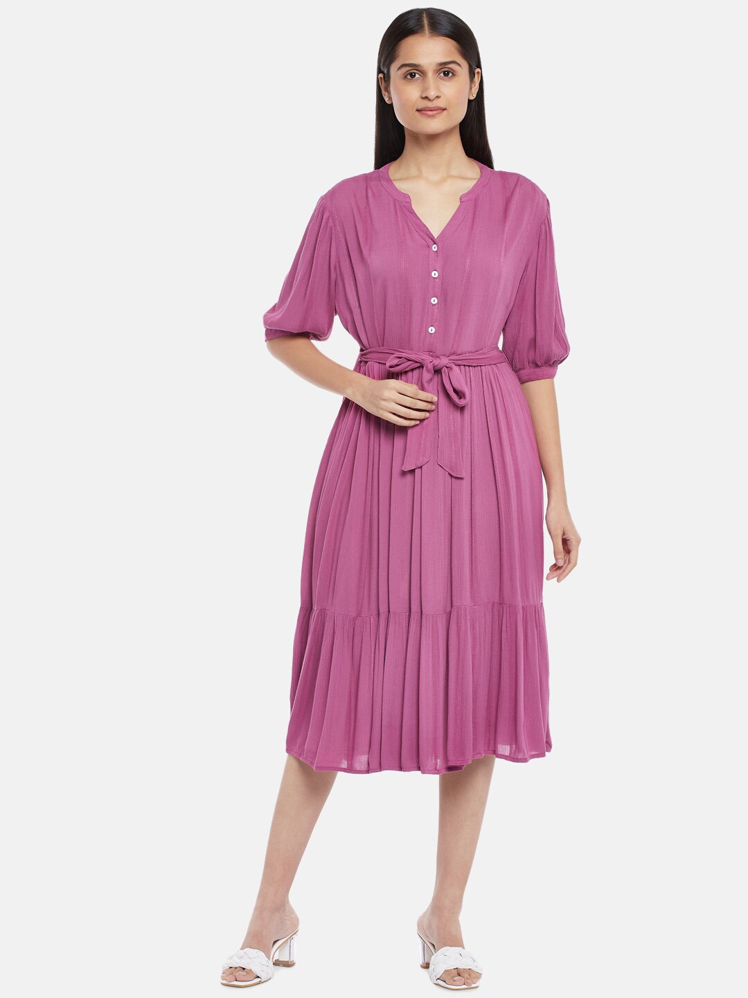 

Honey by Pantaloons Women Pink A-Line Tiered Midi Dress