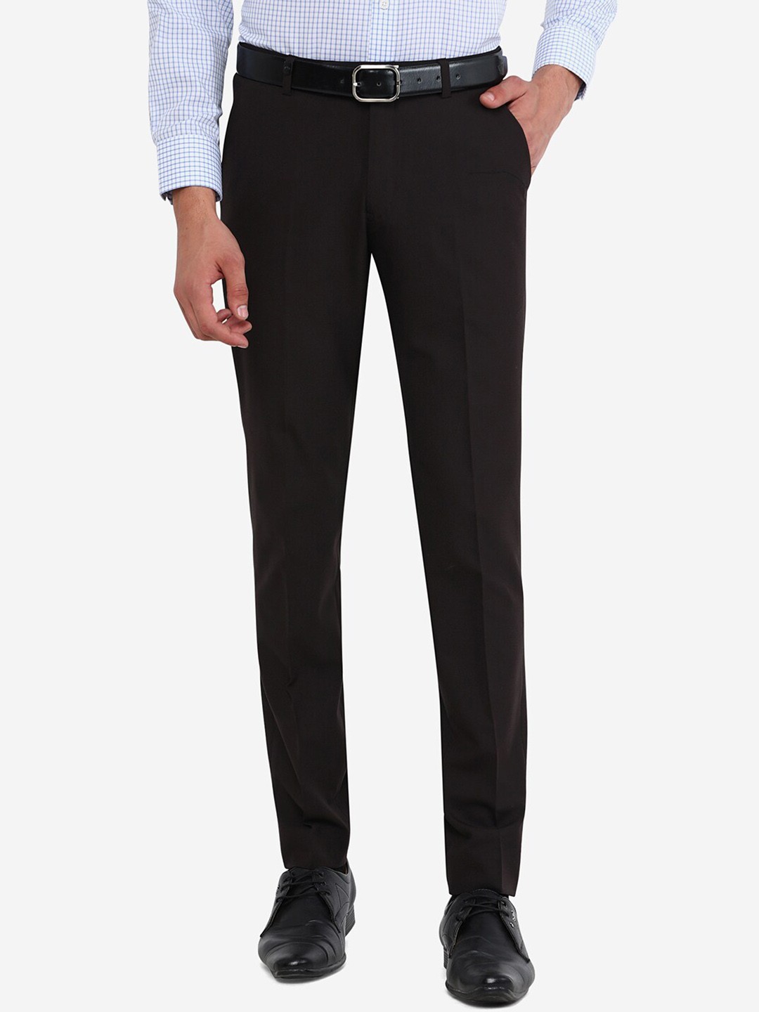 

JB STUDIO Men Brown Slim Fit Terry Wool Formal Trousers