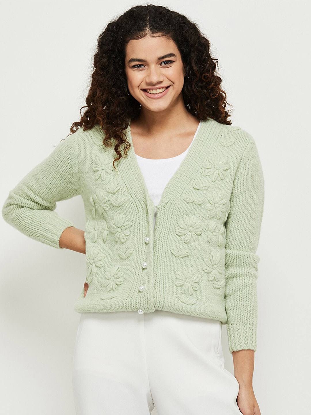 

max Women Green Floral Cardigan