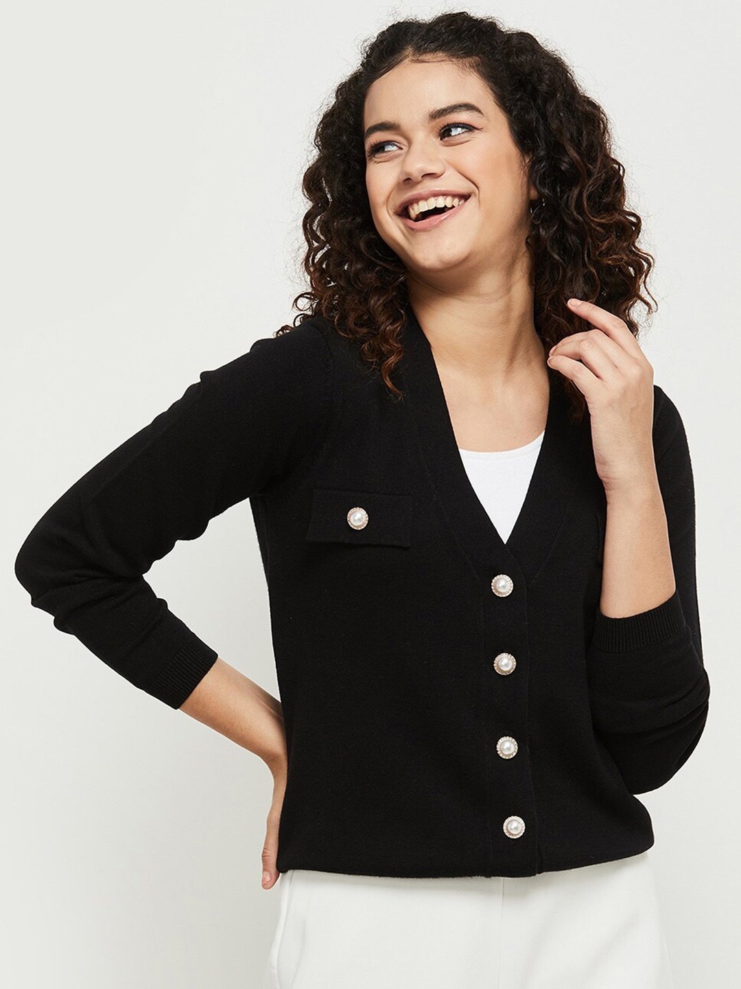 

max Women Black Cardigan Sweater