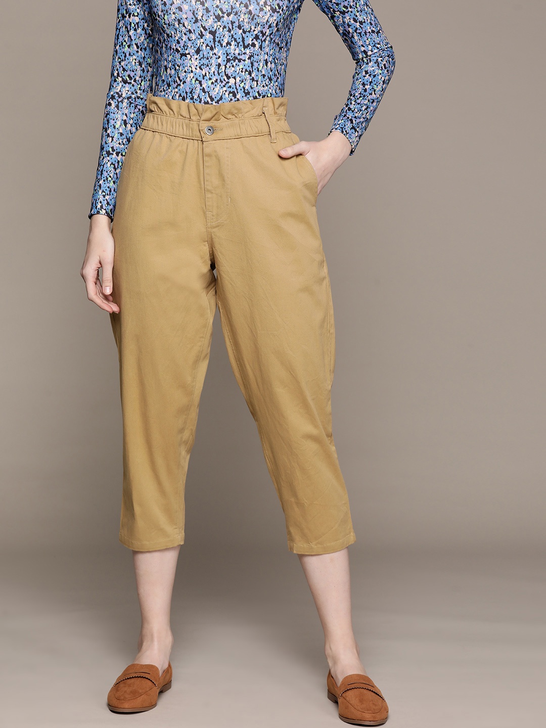 

aarke Ritu Kumar Women Straight Fit Regular Trousers, Camel brown