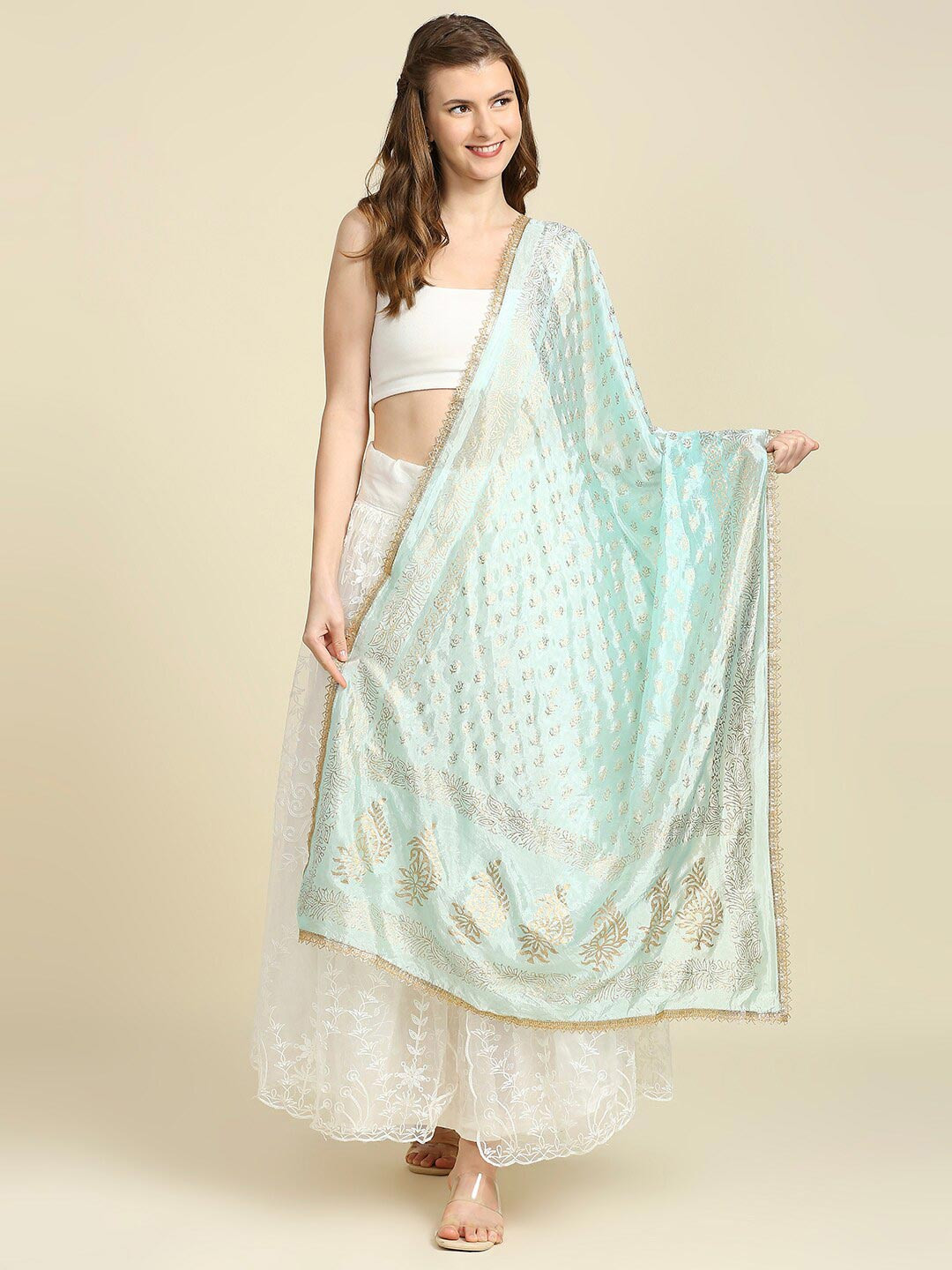 

Dupatta Bazaar Blue & Gold-Toned Ethnic Motifs Printed Dupatta