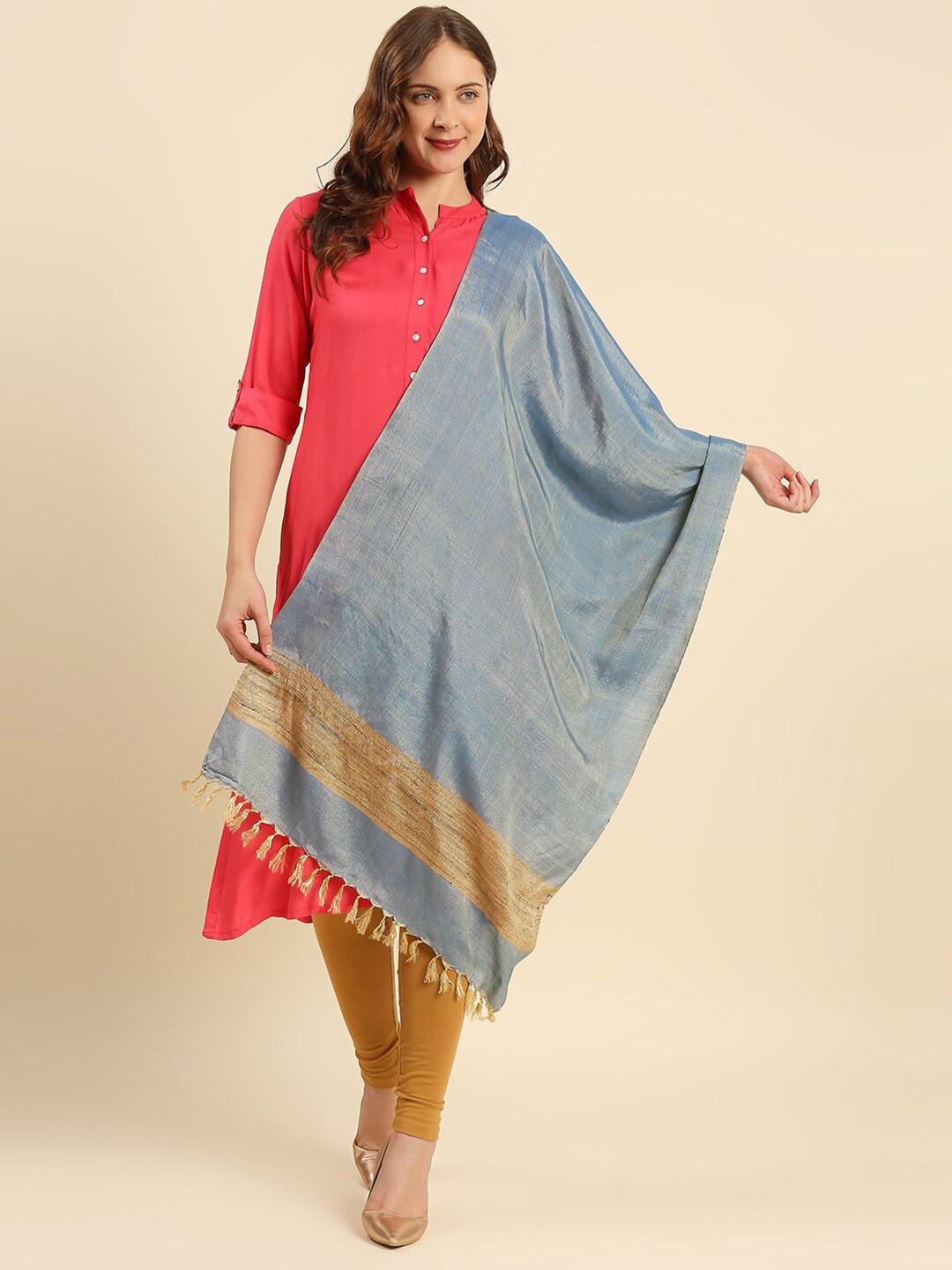 

Dupatta Bazaar Women Blue & Beige Cotton Silk Dupatta